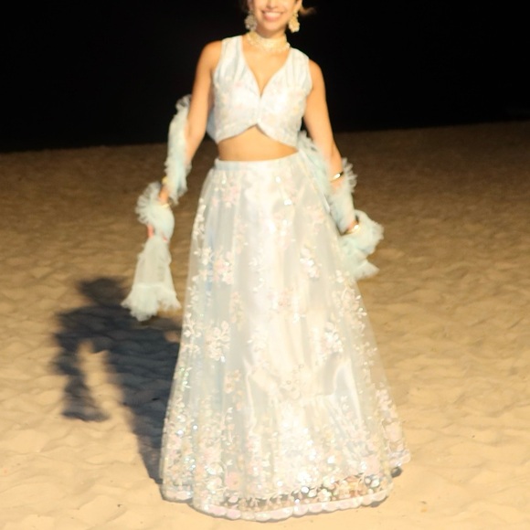 Chic Light Blue Embroidered Lehenga - Picture 3 of 3